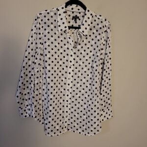 Talbots White Cotton Semi-Sheer Jacquard Polka-Dot Shirt Sz 1X